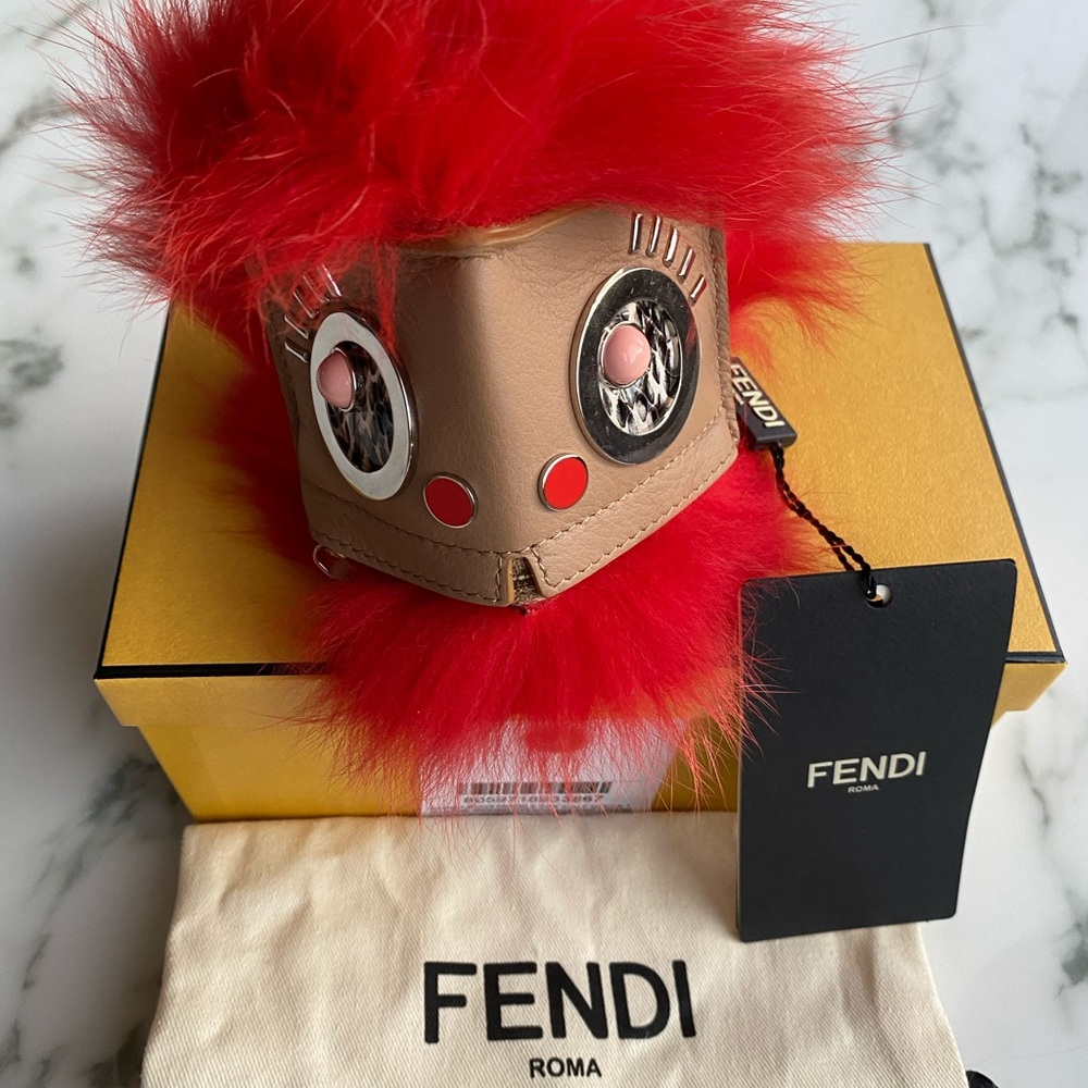 Fendi Tangerine Fox Fur Bugs Keychain